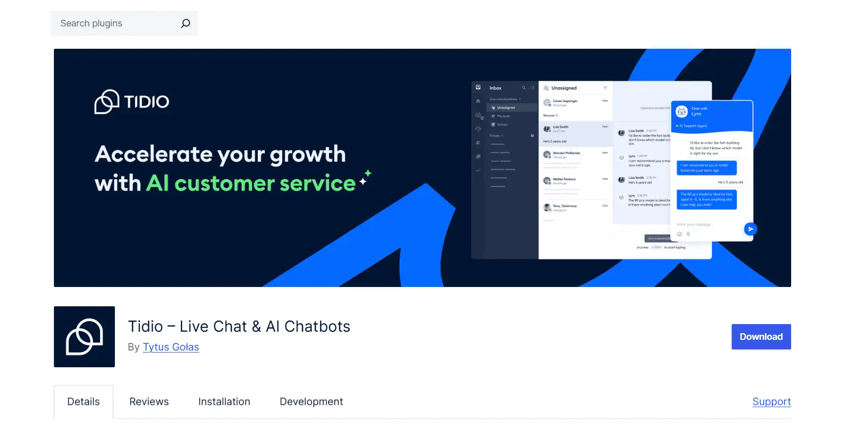 Tidio Live Chat AI Chatbots WordPress plugin